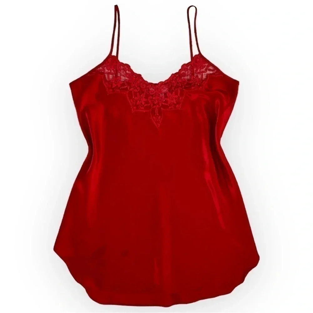 VINTAGE Red Satin Mini Satin Slip Dress